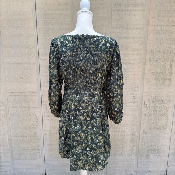 J. Crew Green Floral Boho Mini Dress w Sweetheart Neckline - Picture 7 of 10